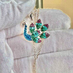 Crystal Peacock Pendant Necklace, Bird Necklace, Crystal Jewelry, Pendants